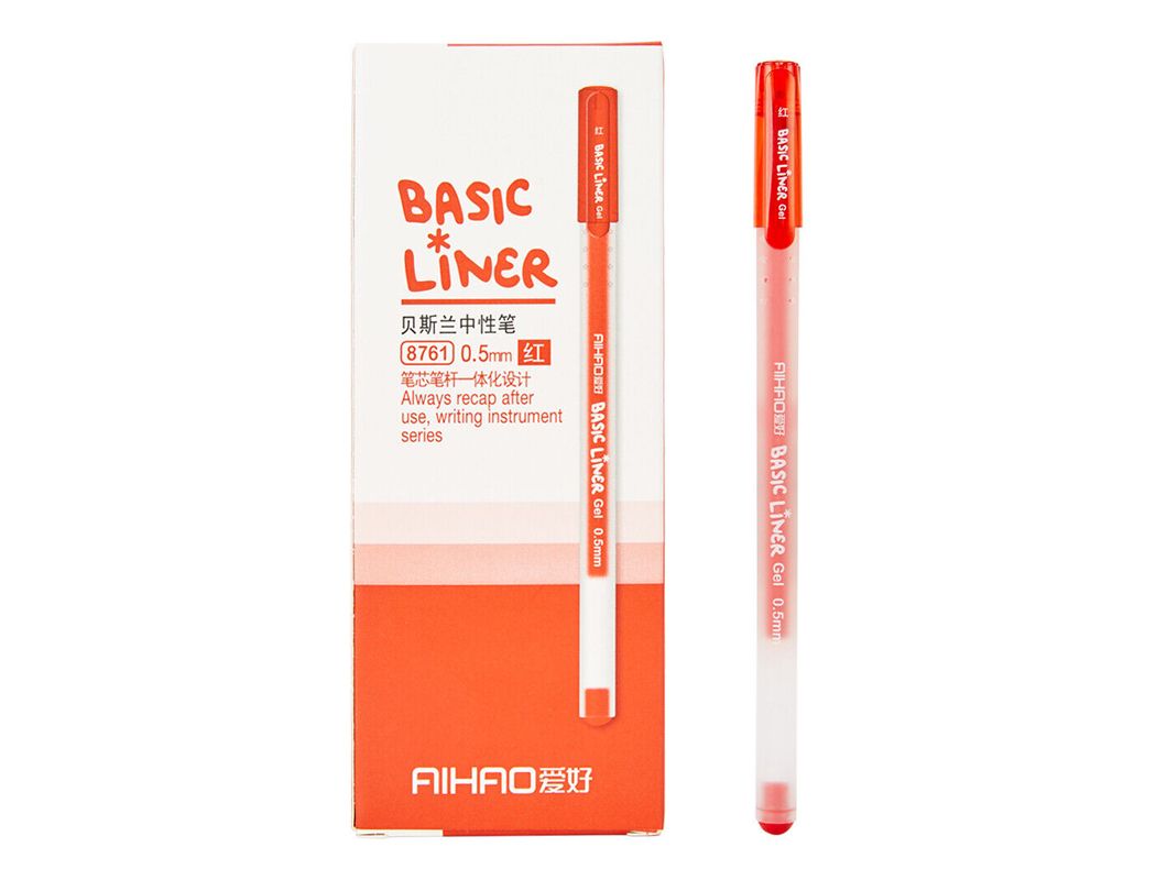 Ручка гелевая AIHAO Basic Liner прозрачный корпус 0,5 мм  арт.8761 Красный стержень